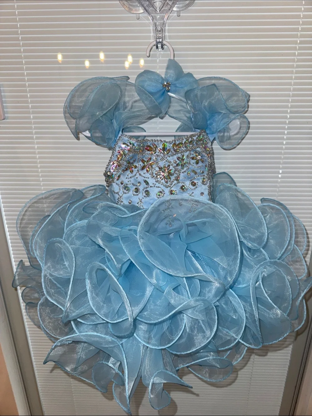 Light Blue Ruffled Pageant Dress for Kids - Embellished Bodice